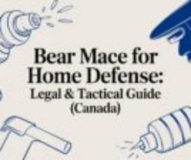 Title card: Bear Mace for Home Defense: Legal & Tactical Guide (Canada) with blue line-art tools around text.